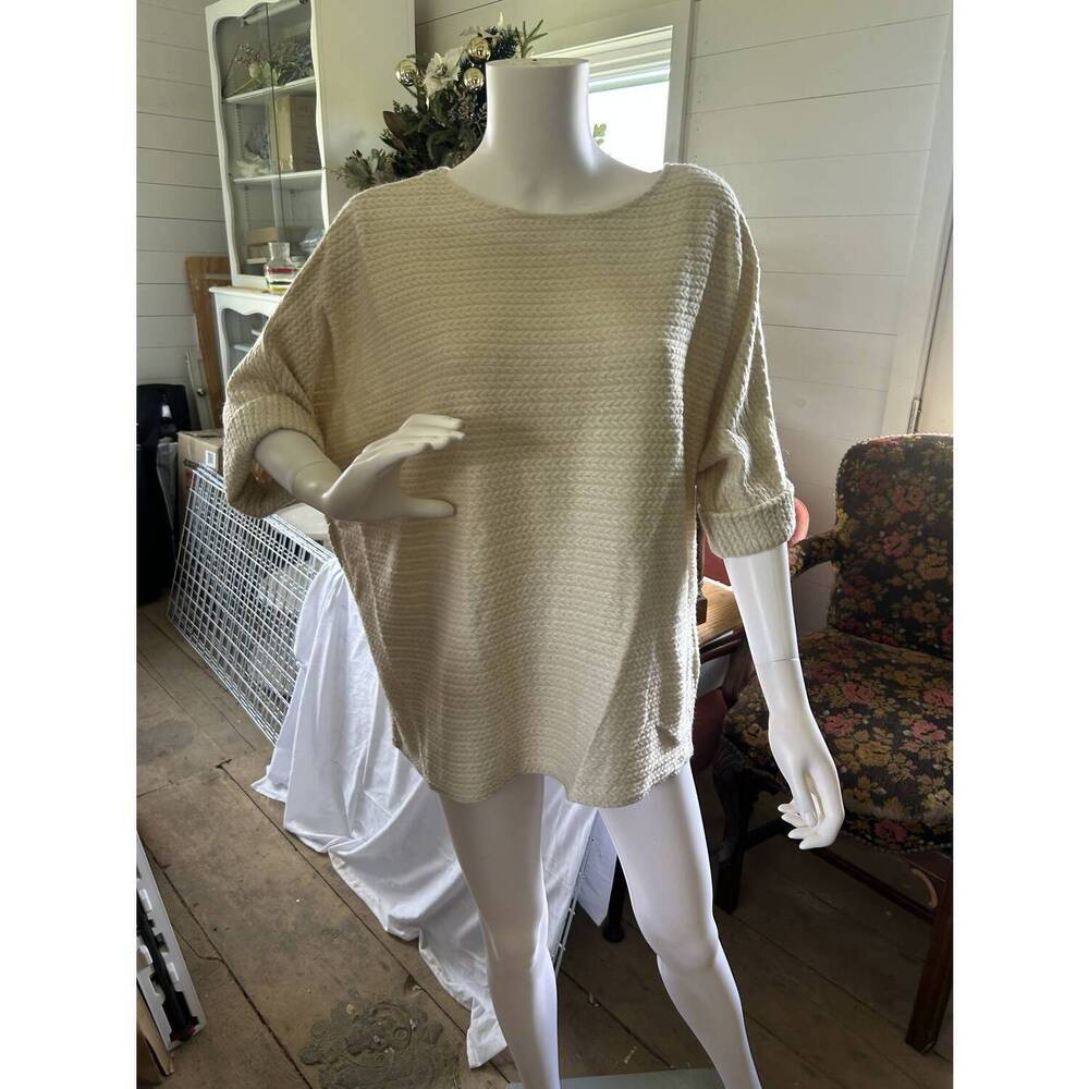 NEW APRICOT women's cable soft touch batwing top in stone
